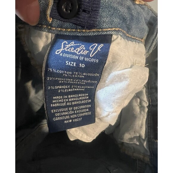 Studio V/Vigoss Denim Blue Shorts Yellow White Flowers Frayed Hem Girls 10 - Picture 3 of 4